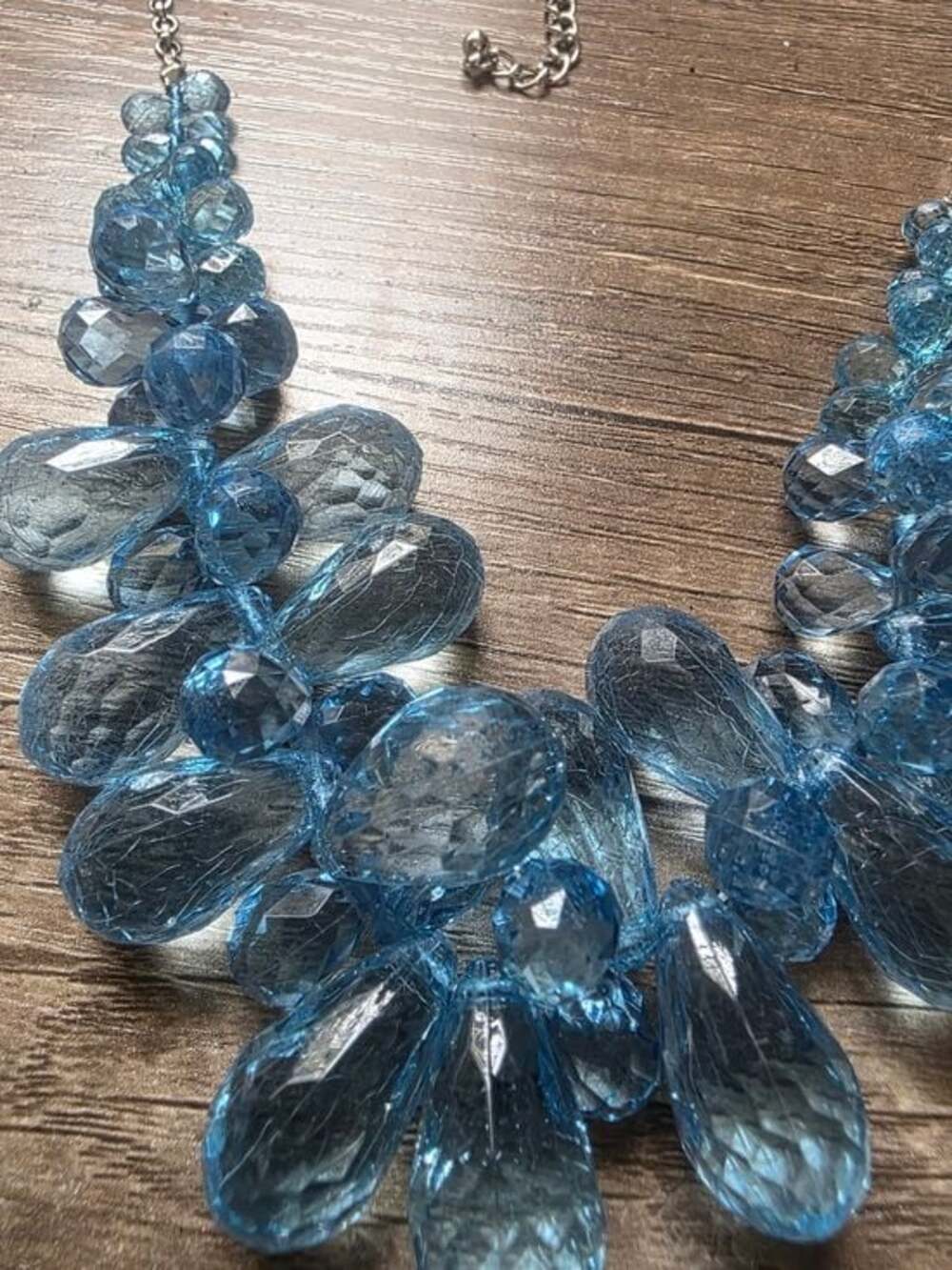 Silver Blue Teardrop Bead Bib Statement Necklace - Picture 4 of 6
